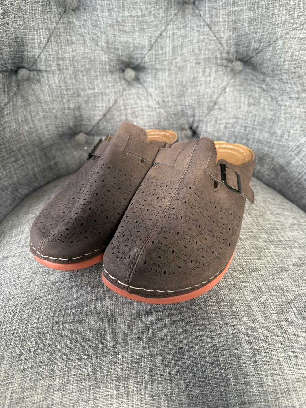 Brown Perforated Slip-On Clogs